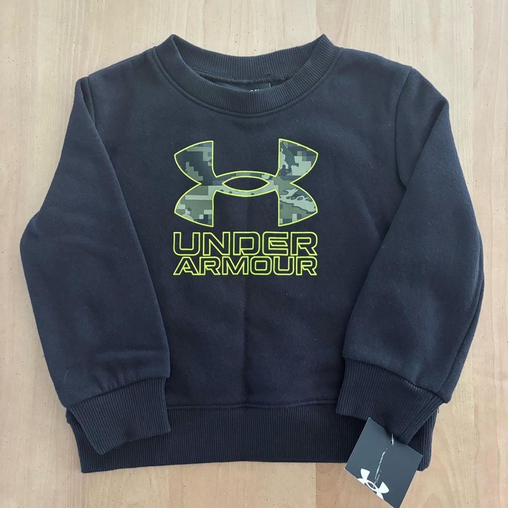 UNDERARMOUR Infants Crewneck Sweatshirt Sz 24 Mos. Black/green Logo (top) NWT